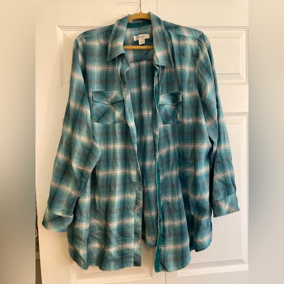 CJ Banks Womens Button Down Plus Size Long Sleeve Size 3X Blue Flannel - Picture 1 of 4